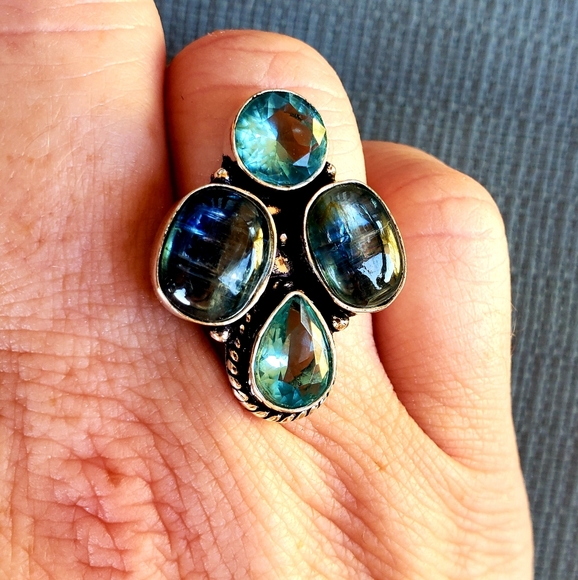 New Kyanite & Blue Topaz 925 Silver Ring. - Picture 11 of 12